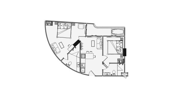 Condominium floor plan, 2 bedrooms in Love it Wongamat beach No. 11012 (2D)